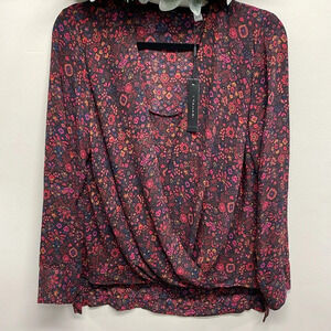 NWT T Tahari Long Sleeve Floral Faux Wrap Blouse M